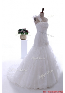 Pretty Gorgeous Hand Made Flowers and Ruffles Brush Train Wedding Dresses