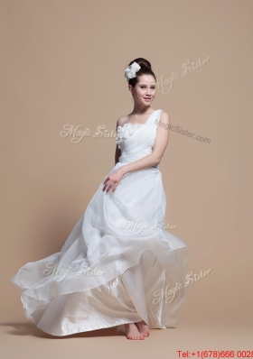 Pretty Gorgeous One Shoulder Hand Made Flowers Wedding Dress