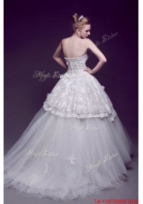 Pretty Luxurious Appliques Ball Gown Wedding Dresses with Brush Train