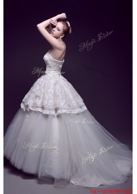 Pretty Luxurious Appliques Ball Gown Wedding Dresses with Brush Train