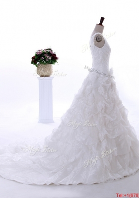 Pretty Most Popular Ruffles Wedding Dresses with Court Train