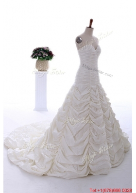 Pretty Perfect 2016 Brush Train Wedding Dress with Ruching and Pick Ups