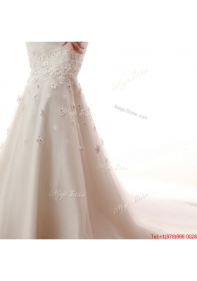 Pretty Remarkable Mermaid Hand Made Flowers Wedding Gowns with Court Train