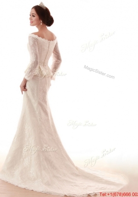 Pretty The Super Hot Court Train Lace White Wedding Dresses with Beading