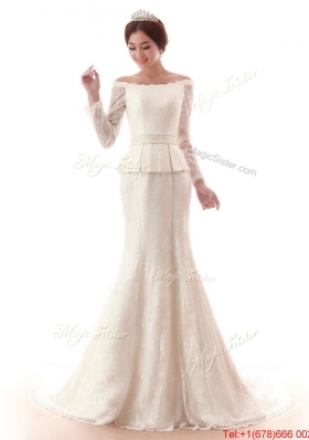 Pretty The Super Hot Court Train Lace White Wedding Dresses with Beading