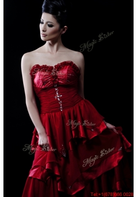 Pretty Wonderful Beading and Ruffled Layers Wine Red Wedding Dresses