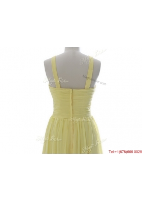 Simple 2016 Scoop Chiffon Yellow Prom Dresses with Sweep Brain