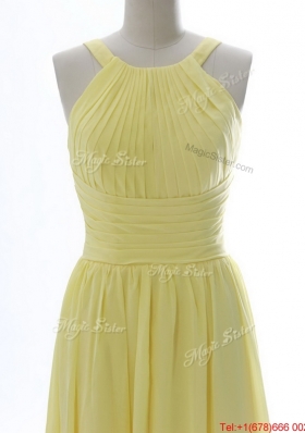 Simple 2016 Scoop Chiffon Yellow Prom Dresses with Sweep Brain