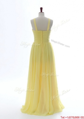 Simple 2016 Scoop Chiffon Yellow Prom Dresses with Sweep Brain