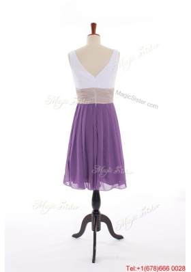 Vintage Empire V Neck Prom Dresses with Ruching in Purple