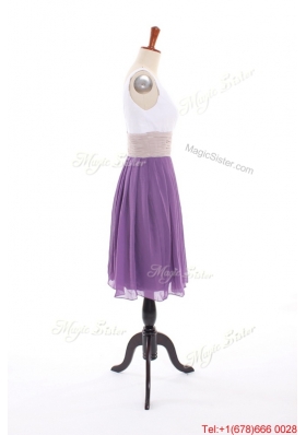 Vintage Empire V Neck Prom Dresses with Ruching in Purple