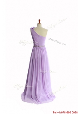 Vintage Hand Made Flower and Belt Lilac Prom Dresses with Brush Train