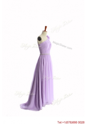 Vintage Hand Made Flower and Belt Lilac Prom Dresses with Brush Train