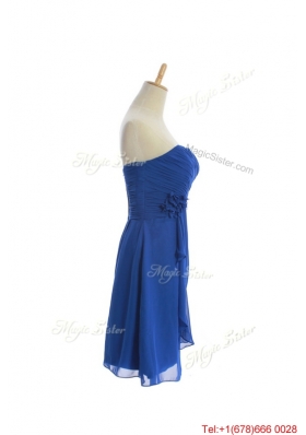 Vintage Hand Made Flowers and Ruching Short Prom Dresses in Royal Blue