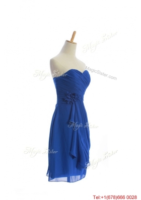 Vintage Hand Made Flowers and Ruching Short Prom Dresses in Royal Blue