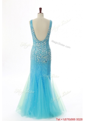 Vintage Mermaid V Neck Backless Beading Long Prom Dresses for 2016