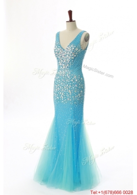 Vintage Mermaid V Neck Backless Beading Long Prom Dresses for 2016