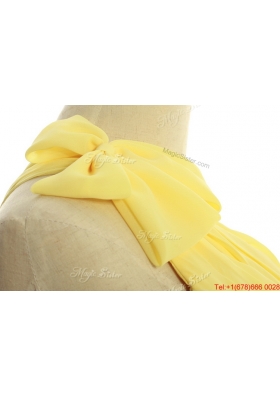 Vintage One Shoulder Long Yellow Prom Dresses with Bowknot