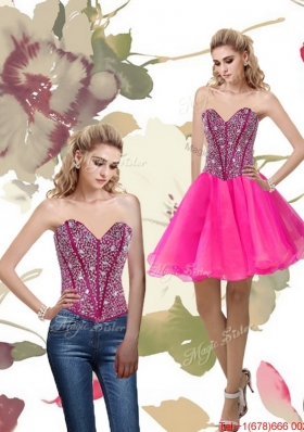 2015 Detachable A Line Hot Pink Prom Skirts with Beading