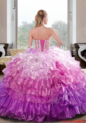 2015 Fashionable Beading and Ruffled Layers Multi Color Dresses for Quince