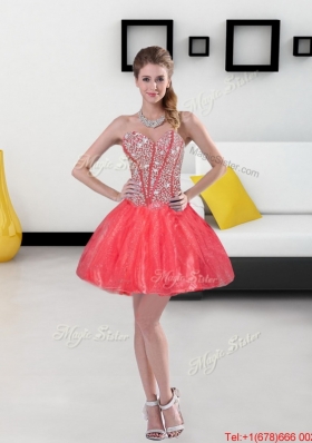 2015 Remarkable Beading Mini Length Dama Dresses in Coral Red