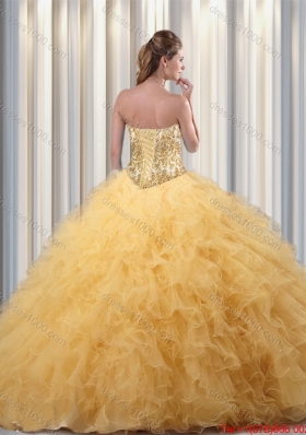 2016 Elegant Ball Gown Sweet 16 Dresses with Beading and Ruffles in Champagne