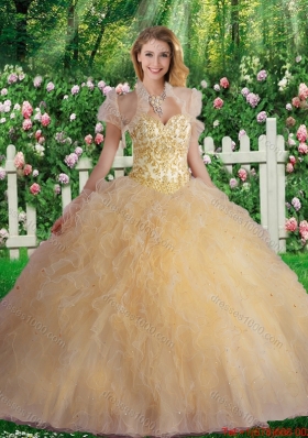 2016 Luxurious Sweetheart Champagne Quinceanera Dresses with Beading