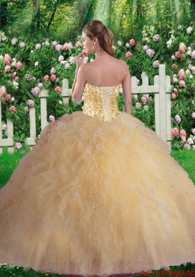 2016 Luxurious Sweetheart Champagne Quinceanera Dresses with Beading