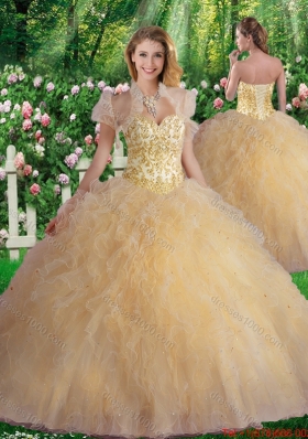 2016 Luxurious Sweetheart Champagne Quinceanera Dresses with Beading