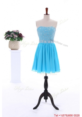 2016 Summer Short Strapless Prom Dresses with Beading in Baby Blue
