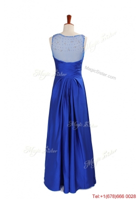 2016 Winter New Empire V Neck Blue Prom Dresses with Beading