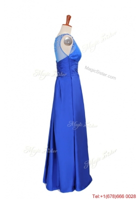 2016 Winter New Empire V Neck Blue Prom Dresses with Beading