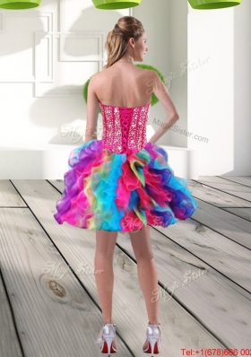 Beautiful Beading and Ruffles Organza 2015 Prom Dress in Multi Color