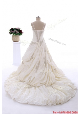 Beautiful Fashionable 2016 Beading Wedding Dresses with Chapel Train