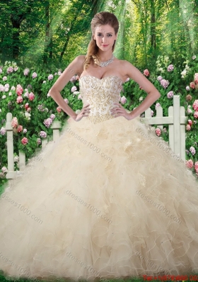 Elegant Champagne Sweet 16 Dresses with Beading and Ruffles