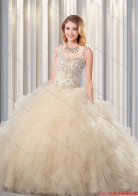 Exquisite Puffy Straps Champagne Quinceanera Dresses for 2016