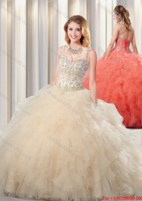 Exquisite Puffy Straps Champagne Quinceanera Dresses for 2016