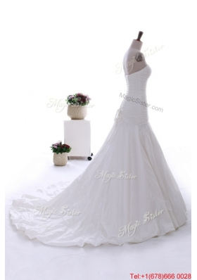 Great Exquisite Beading White Wedding Dress with Court Train for 2016