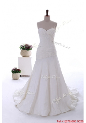 Great Exquisite Beading White Wedding Dress with Court Train for 2016