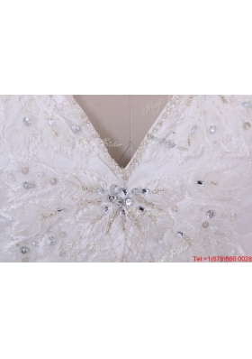 Great Fashionable 2016 Beading Appliques Wedding Dress with Court Train