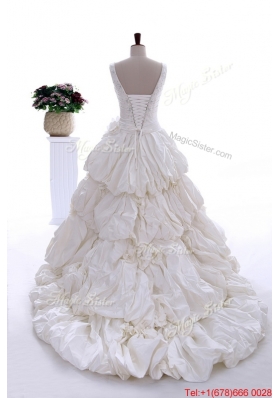 Great Fashionable 2016 Beading Appliques Wedding Dress with Court Train