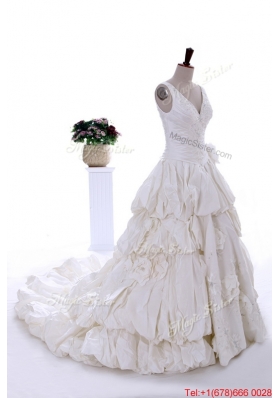 Great Fashionable 2016 Beading Appliques Wedding Dress with Court Train