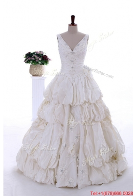Great Fashionable 2016 Beading Appliques Wedding Dress with Court Train