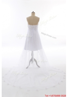 Great Perfect Beading and Hand Made Flowers Short Wedding Dresses with Court Train