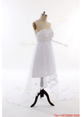 Great Perfect Beading and Hand Made Flowers Short Wedding Dresses with Court Train