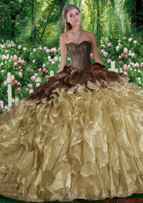 Luxurious Ball Gown Beading Sweet 16 Dresses with Brush Train