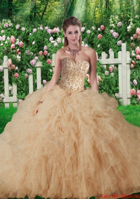 New Style Sweetheart Champagne Quinceanera Gowns with Beading and Ruffles