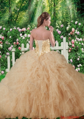 New Style Sweetheart Champagne Quinceanera Gowns with Beading and Ruffles