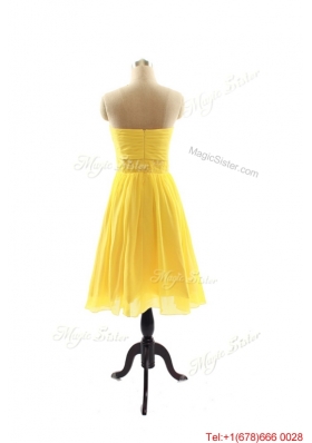 New Style Yellow Short Prom Dresses with Ruching for 2016