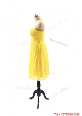 New Style Yellow Short Prom Dresses with Ruching for 2016